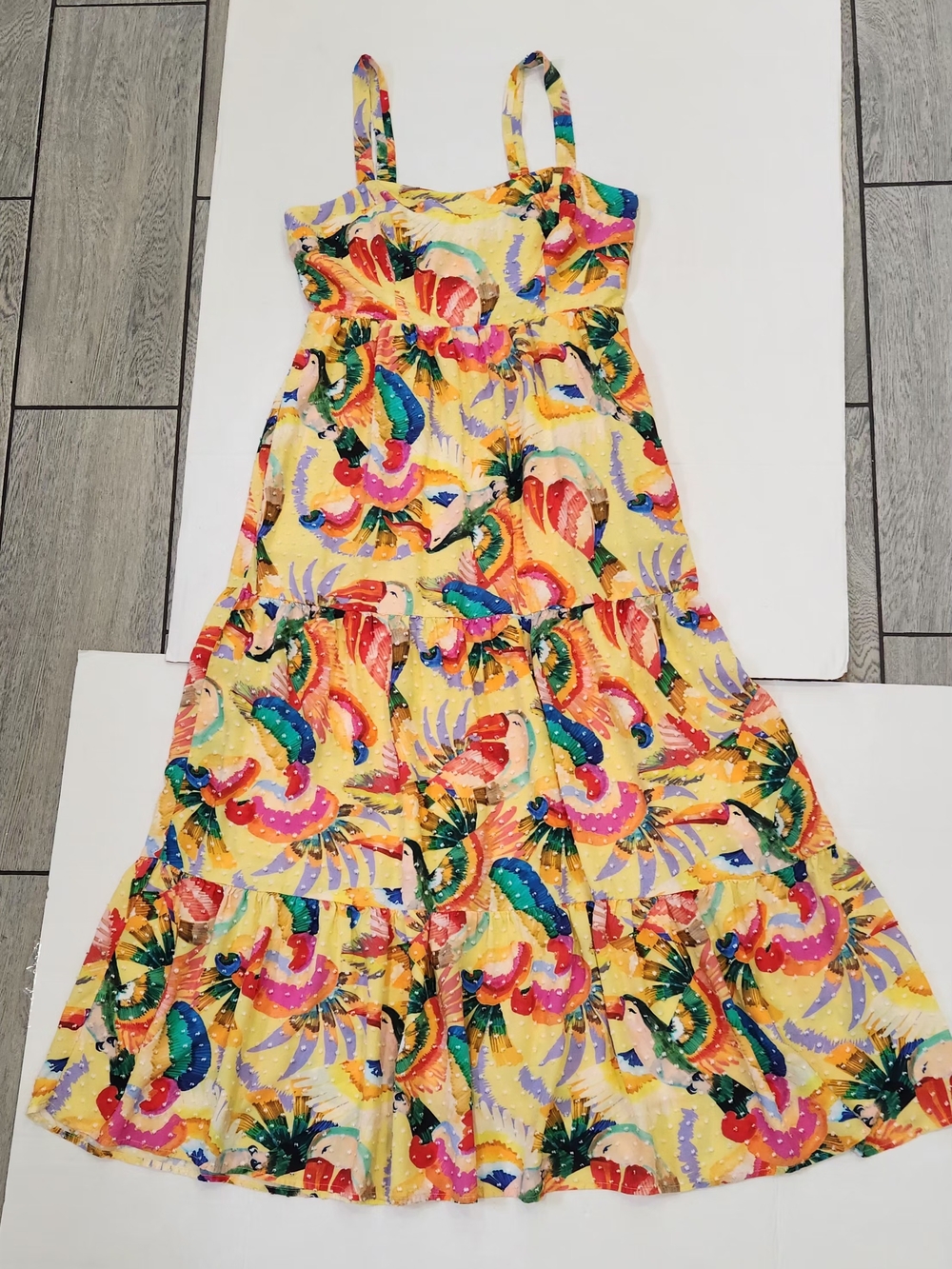 FARM Rio Yellow Tropical Multicolor Tiered Maxi Dress